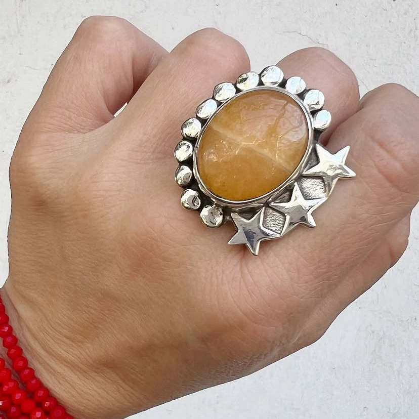Anillo Flor Estrellada, Calcita Naranja