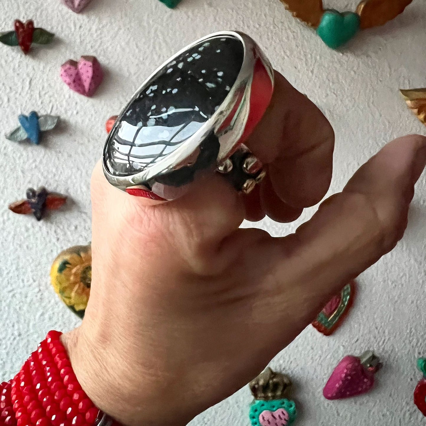 Anillo XL Tachas Obsidiana Nevada