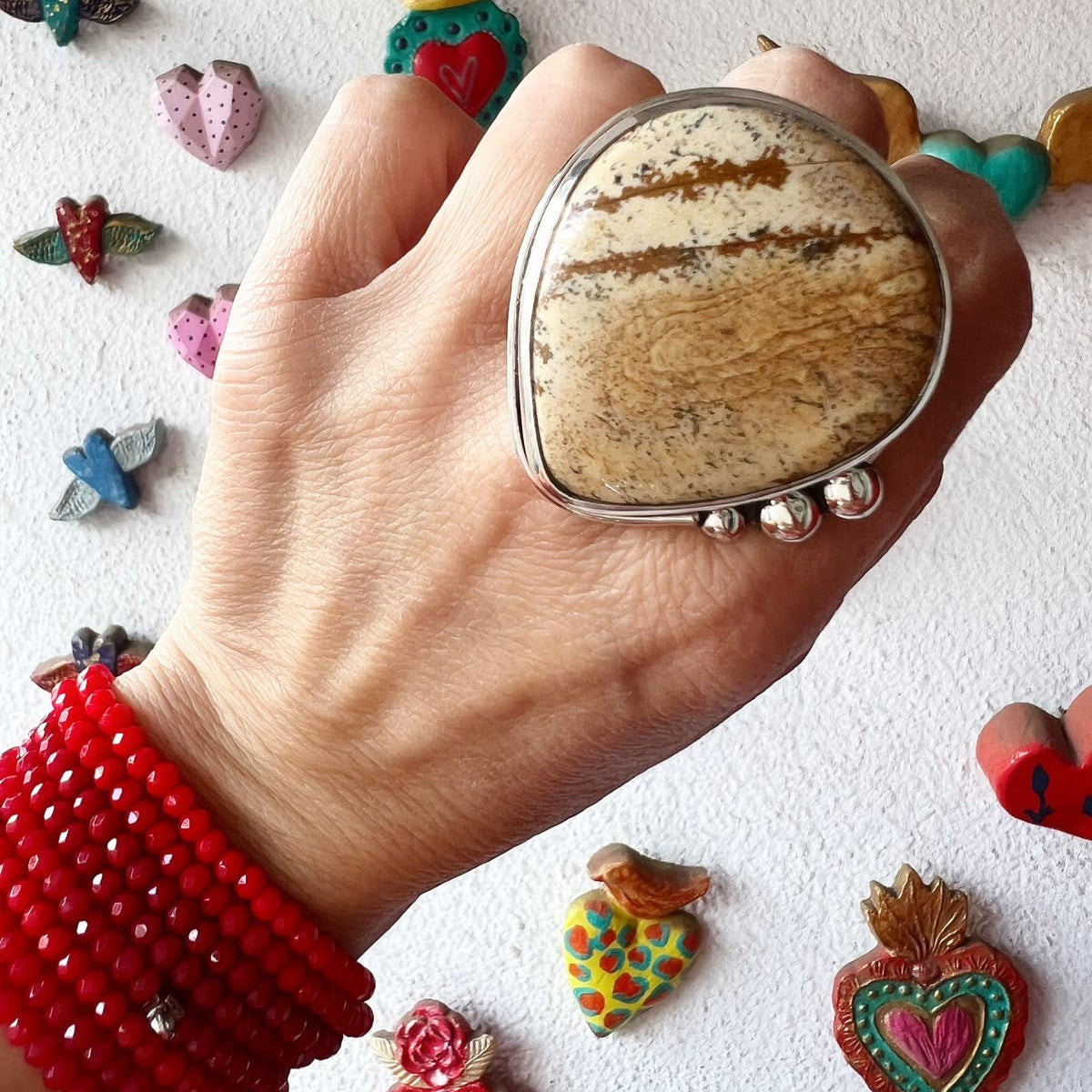 Anillo Escudo Jaspe Madera
