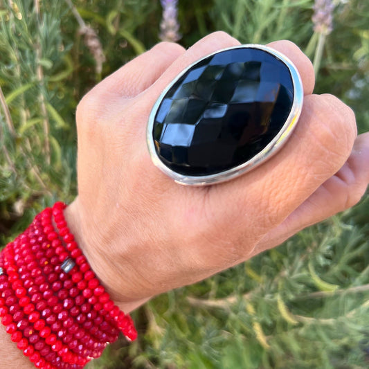 Anillo Facetado XL Ónix Negro