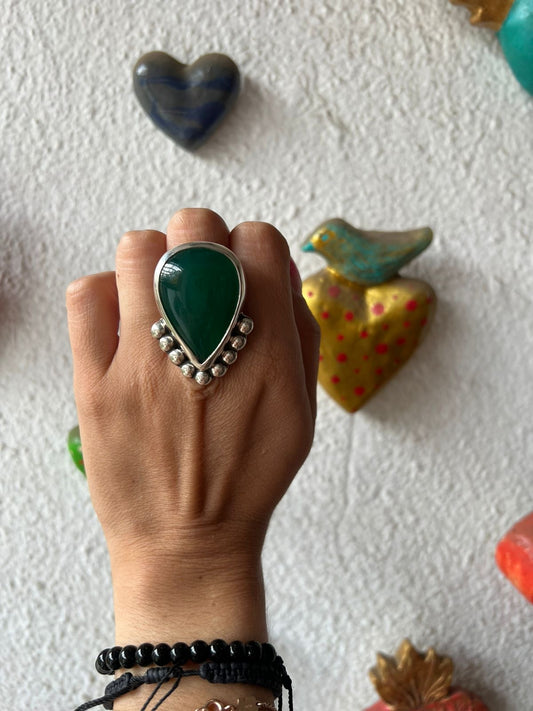 Anillo Flor de Cuarzo Verde