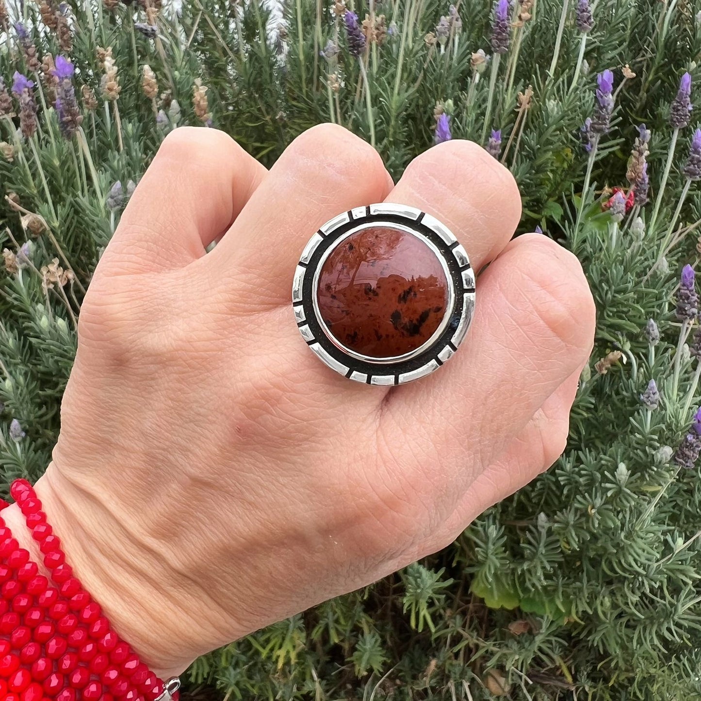 Anillo Escudo Obsidiana Caoba