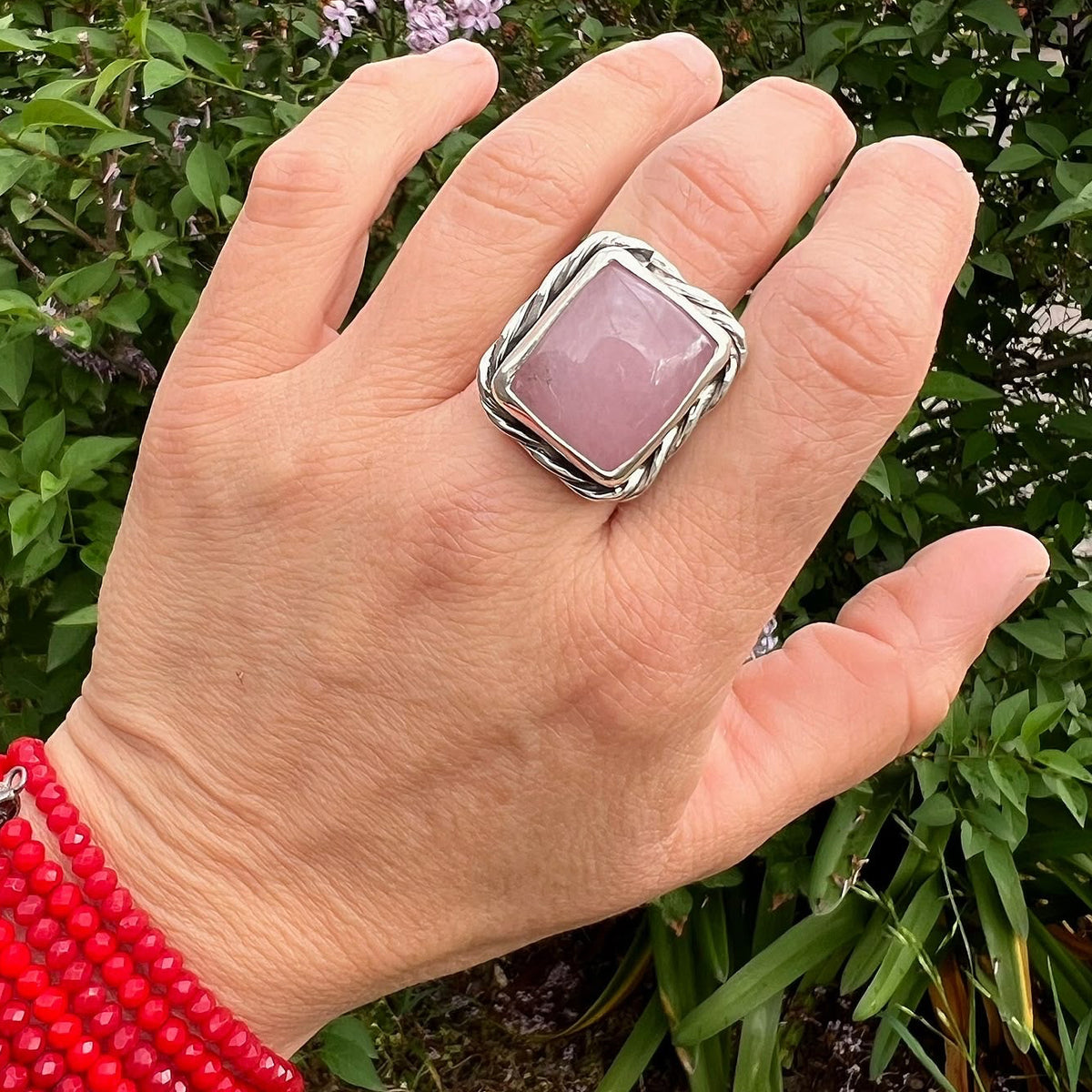 Anillo Trenzado Cuarzo Rosa