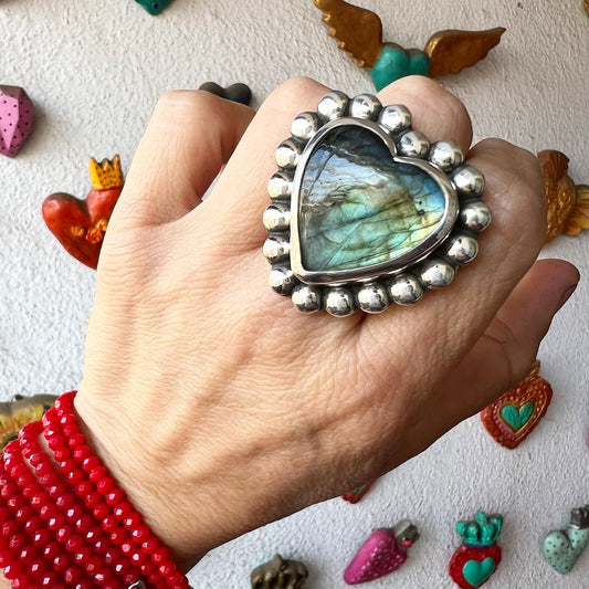 Anillo Corazón Flor XL Labradorita