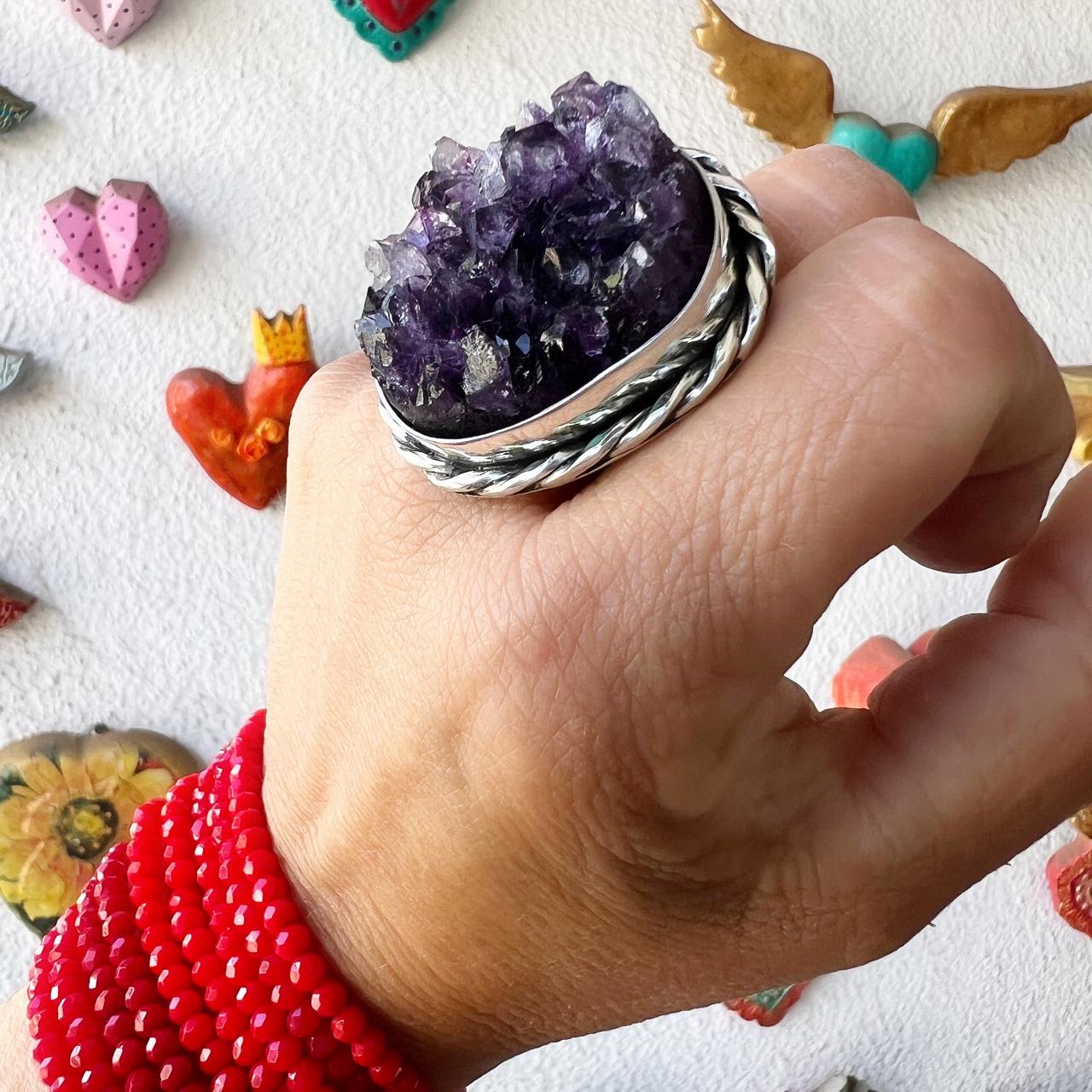 Anillo trenzado Drusa de Amatista