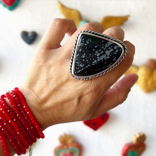Anillo Maxi trenzado Obsidiana nevada