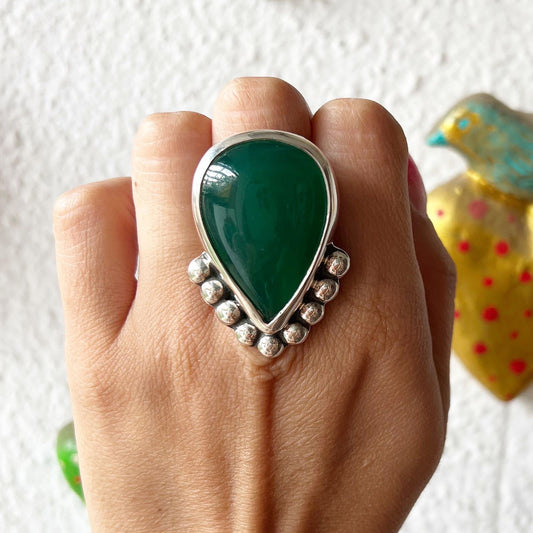 Anillo Flor de Cuarzo Verde