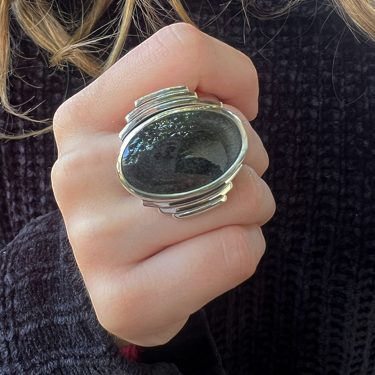 Anillo Scala Obsidiana Plateada