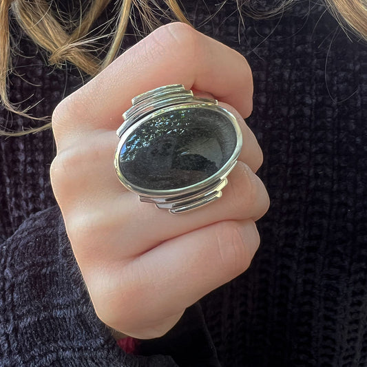 Anillo Scala Obsidiana Plateada