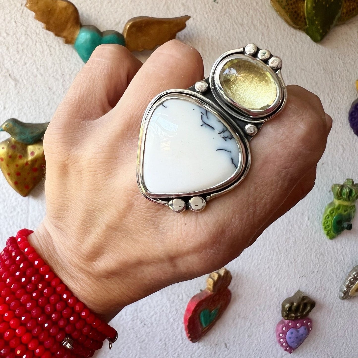 Anillo Mia Ópalo Dendrita y Cuarzo Limón