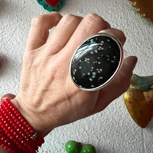 Anillo XL Tachas Obsidiana Nevada