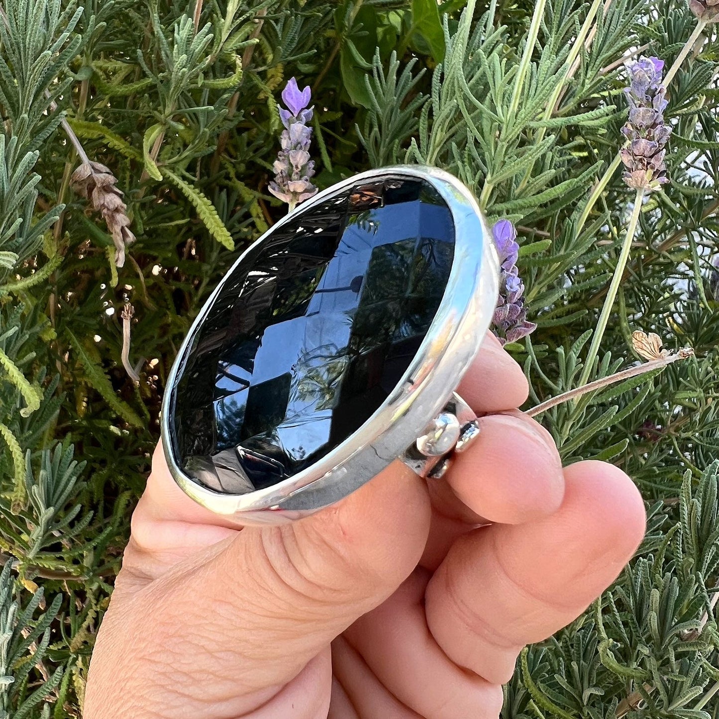 Anillo Facetado XL Ónix Negro