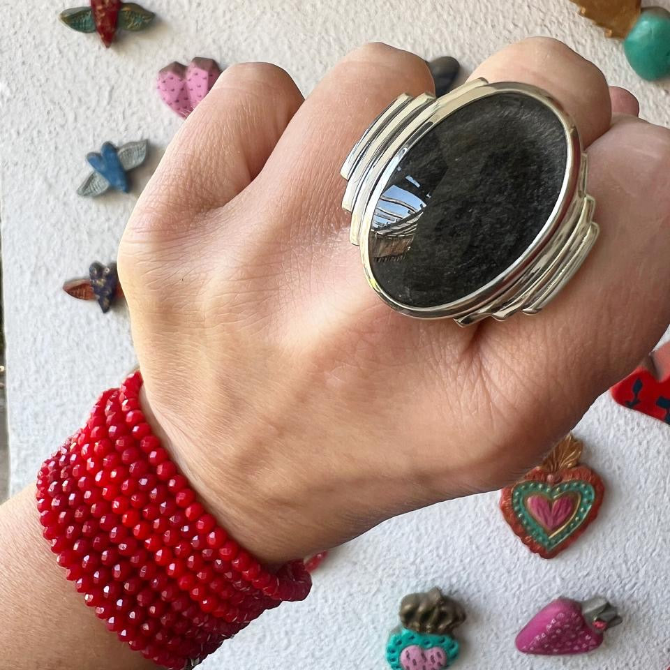 Anillo Scala Obsidiana Plateada