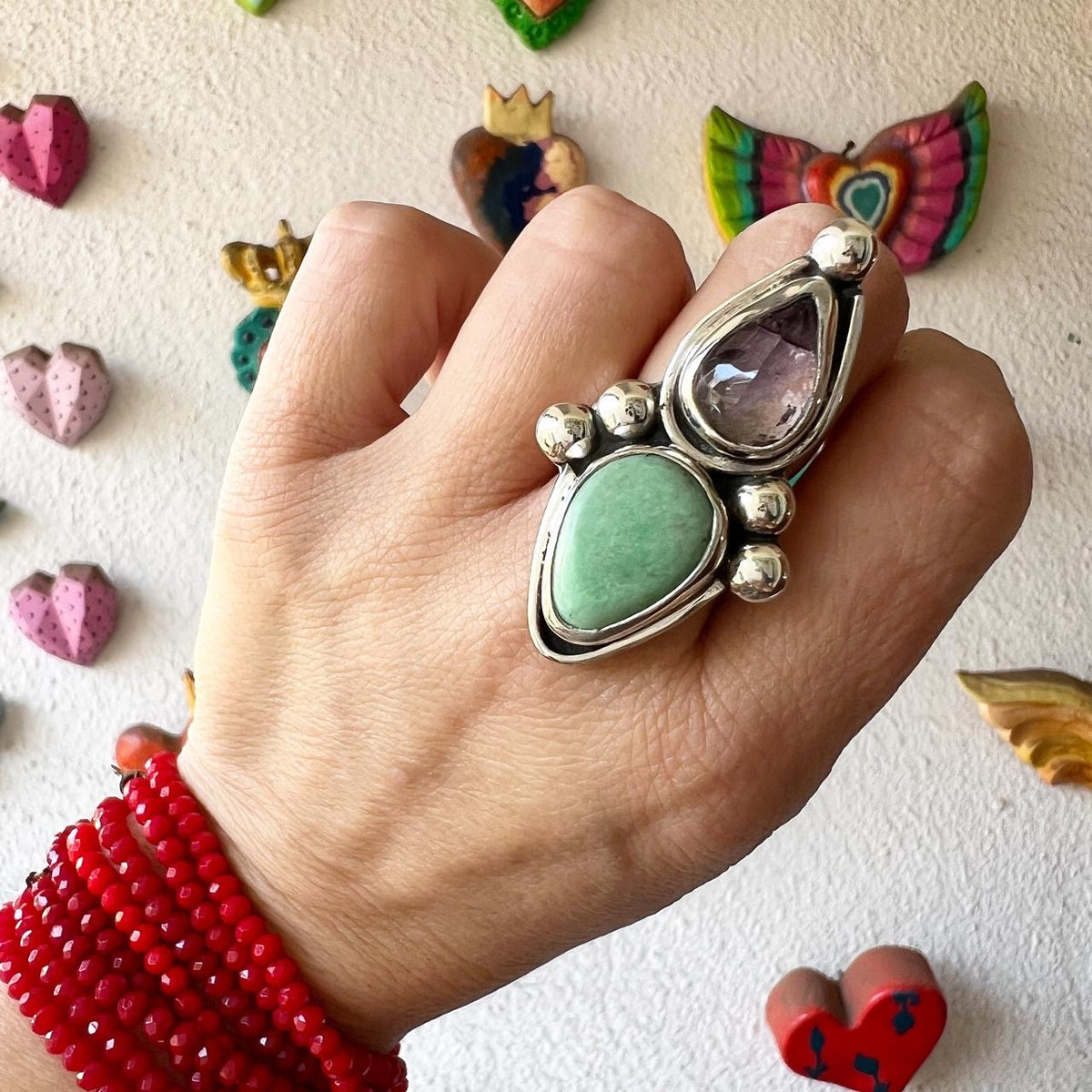 Anillo Mia Variscita y Ametrino
