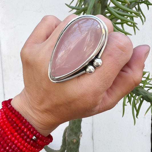 Anillo Escudo XL Cuarzo Rosa