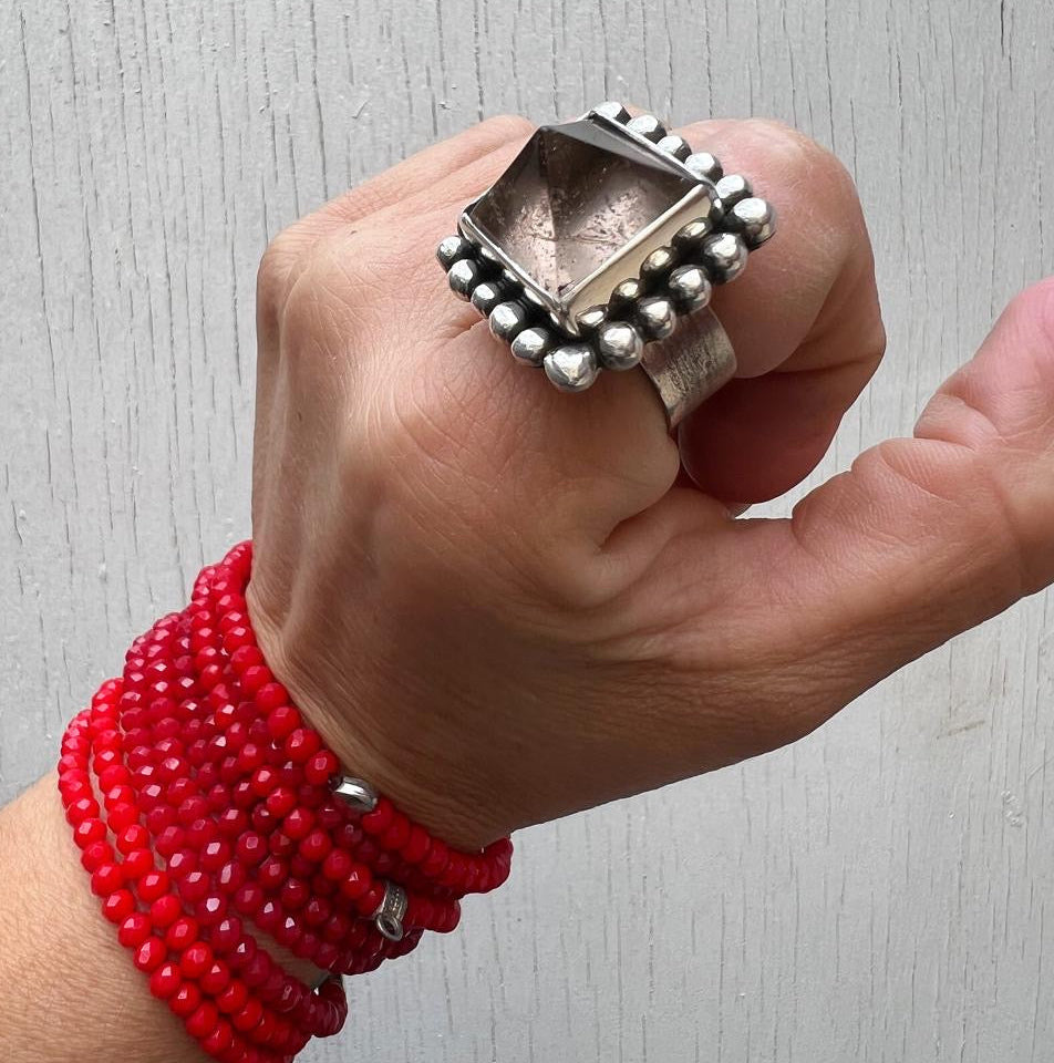 Anillo Pirámide Cuarzo Ahumado