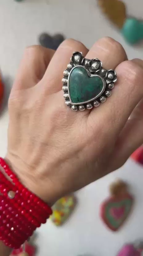 Anillo Corazón Flor Malquita