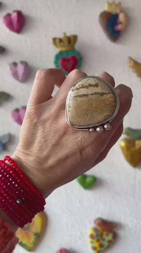 Anillo Escudo Jaspe Madera